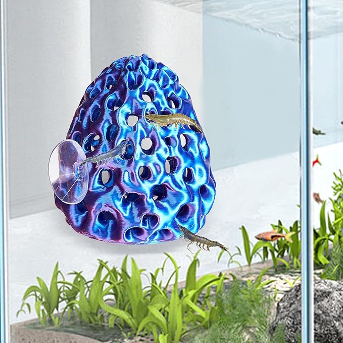 Shrimp Dome Hide, Shrimp Hides for Aquarium, Betta Fish Hideout with Suction Cup, Betta Habitat Tank Ornament Accessories, Aquarium Decor for Small Fish Guppy Hiding Resting (Blue Red)