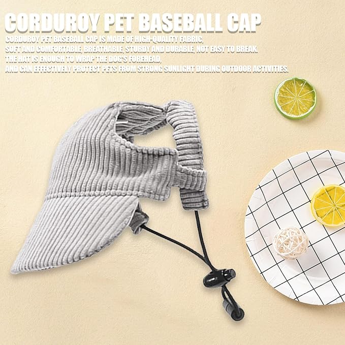 Dog Baseball Cap, Dog Cat Summer Beach Visor Hat with Ear Holes, Adjustable Puppy Sunbonnet Headdress (Grey, Small)