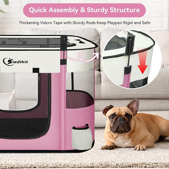 Dog Playpen,Cat Pet Puppy Pen,Portable Playpens for Dogs Indoor Outdoor Travel Camping Use,Foldable Dog Kennel Tent Crate for Rabbit Small Animals with Carrying Case (Pink, Small)