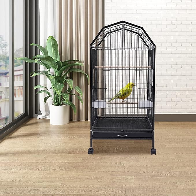 18.1x18.1x39.9inch Indoor Bird Cage, Parakeet Birds Cage with Rolling Stand, Open Top Parrot Cage, for Cockatiel, Parakeet, Budgie, Finch, Lovebirds
