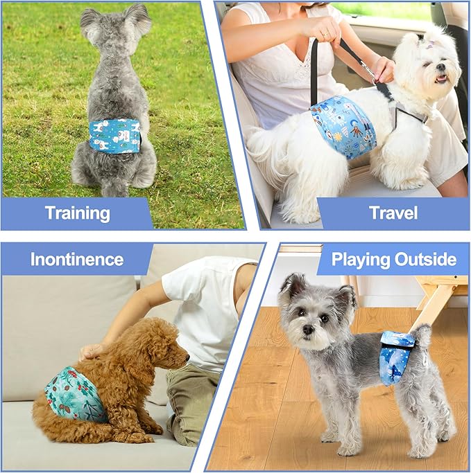 5 Pack Dog Diapers Male Reusable, Premium Belly Bands for Dogs, High Absorbing Male Dog Pee Wraps for Doggie in Incontinence or Excitable Urination Galaxy XS