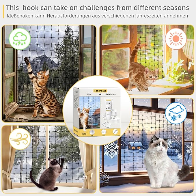 Cat Netting Includes Hook, 10x20Ft Balcony Netting Made of Thickened Steel Wire to Prevent Scratching and Chewing, Ideal for Catio Safety and Balcony Protection