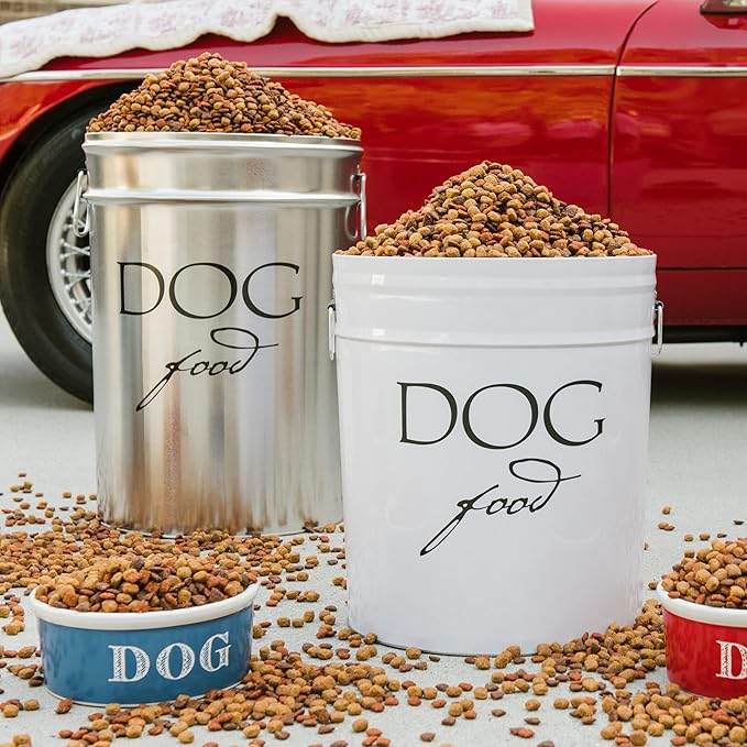 Harry Barker Classic Silver Dog Food Storage Canister – Medium, Airtight Stainless Steel Pet Food Container, Holds Up to 22 lbs Dry Dog Food, Kitchen Counter & Pantry Storage - Silver