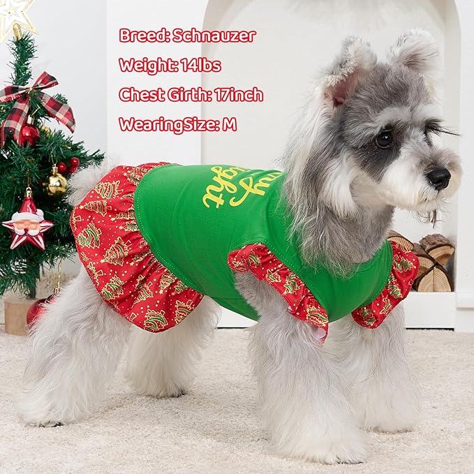 XPUDAC 4 Pack Christmas Dog Dress Plaid Puppy Clothes for Small Dogs Girl Cute Pet Outfit Doggy Apparel Cat Holiday Party Costume, Red, Green, XXS