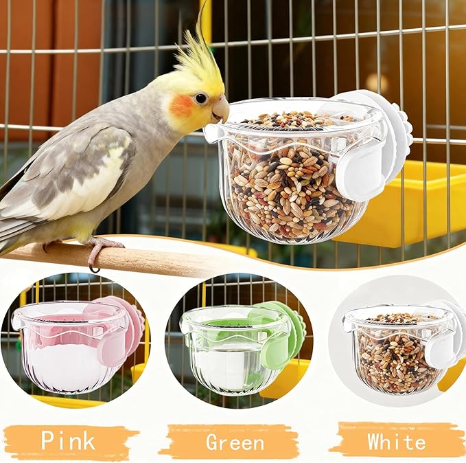 Parrot Feeder Set - 2-Piece Hanging Parrot Feeder for Bird Cages, Suitable for Cockatiels, Lovebirds, Macaws, and Other Pet Birds (White)