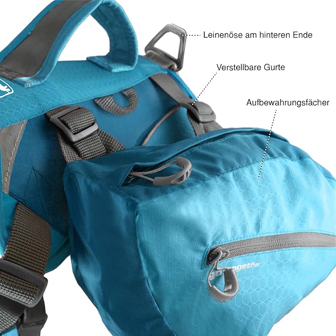Kurgo Dog Saddlebag Backpack, Back Pack Dog Harness, Hiking Pack for Dogs, Packs for Pets to Wear, Camping & Travel Vest Harness, Reflective, Lightweight, Baxter Pack, for Medium & Large Pets