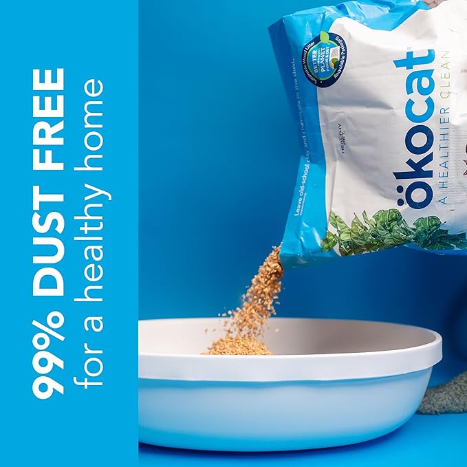 ökocat Original Wood Clumping Cat Litter, Unscented, 18.8 pounds - Natural Ingredients, Stops Odor, Clumps Solid, 99% Dust Free, Great for All Cats