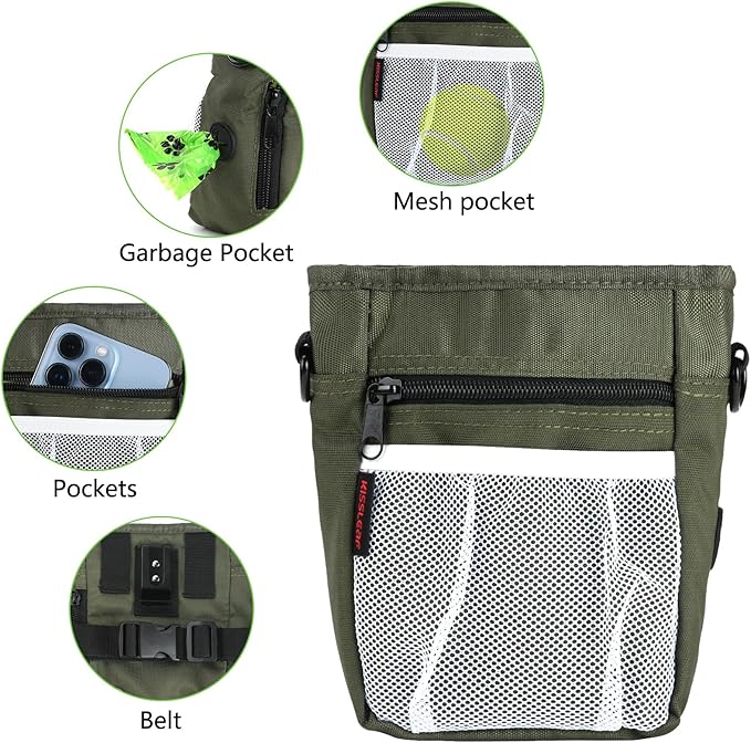Dog Treat Pouches for Pet Training with Magnetic Closure Treat Pouches for Pet Training,Large Dog Treat Training Pouch and Dog Clicker,Training Treat Pouch Built-in Poop Bag Dispenser-Green