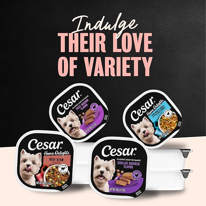 Cesar Wet Dog Food Home Delights & Classic Loaf in Sauce, Variety Pack, 3.5 oz, 36 Count (Pack of 1)