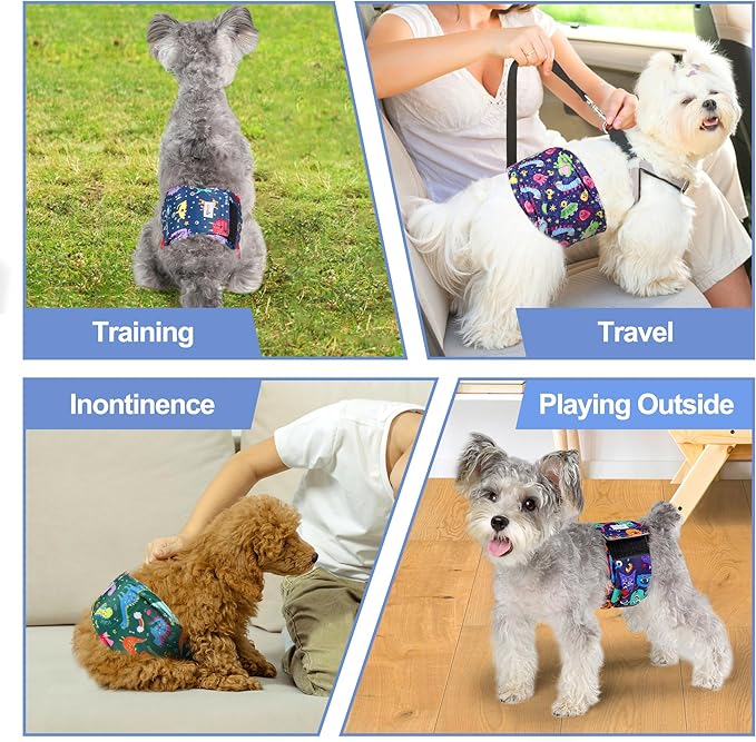 5 Pack Dog Diapers Male Reusable, Premium Belly Bands for Dogs, High Absorbing Male Dog Pee Wraps for Doggie in Incontinence or Excitable Urination and Training Cartoon XS