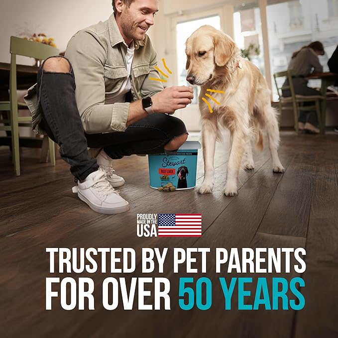 Stewart Beef Liver Dog Treats, 2 oz, ~45 Pieces, Freeze Dried Raw, Single Ingredient, 50% Protein Training Treats or Meal Topper in a Resealable Tub, Grain Free, Gluten Free (Pack of 2)