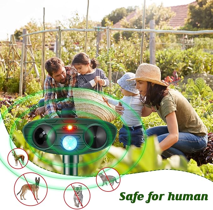 Ultrasonic Animal Repellent Outdoor Solar Powered Repeller Cat Dog Deer Deterrent Waterproof Motion Sensor Deterrent for Yard Garden Rabbit Squirrels Fox Pest (2, Green)