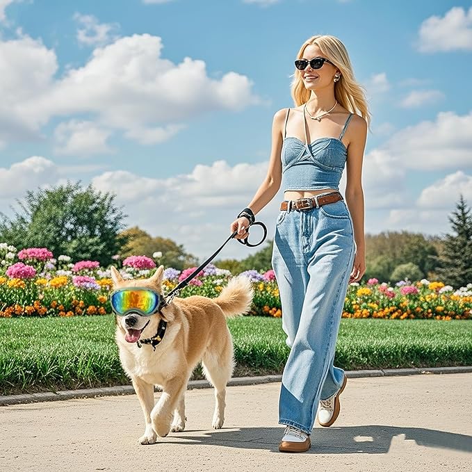 Middle Dog Goggles UV Protection, Dog Sunglasses Transparent Lens, Anti-Fog Snowproof Windproof, Suitable for Medium Dog Outdoor, for Dogs Eyes Protection, Green Box