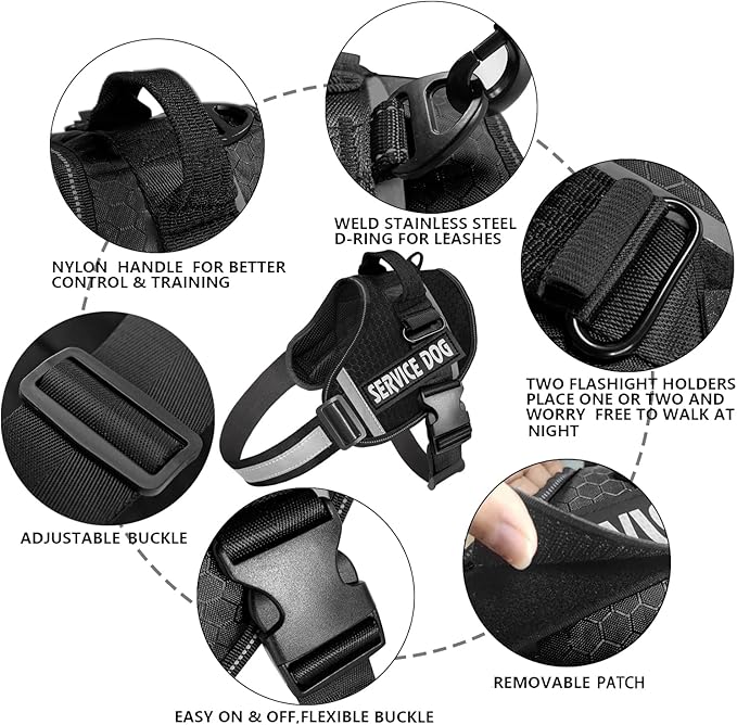 JSXD Dog Harness,No-Pull Service Dog Harness with Handle Adjustable Outdoor Pet Dog Vest 3M Reflective Nylon Material Vest for Breeds,Easy Control for Small Medium Large Dogs, XS, Black