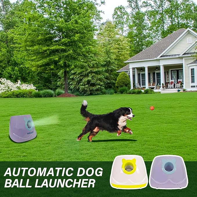 Automatic Dog Ball Launcher for Small to Medium Dogs, Interactive Pet Toy with Balls (Purple)