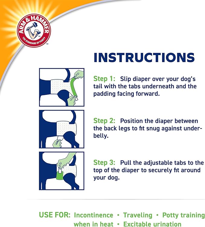 Arm & Hammer for Pets Disposable Female Dog Diapers with Odor Control and Wetness Indicator, Leak Resistant Dog Diapers for Incontinence and Heat Cycles, Size Medium 16.5–21 in Waist, 12 Count - 2 Pk