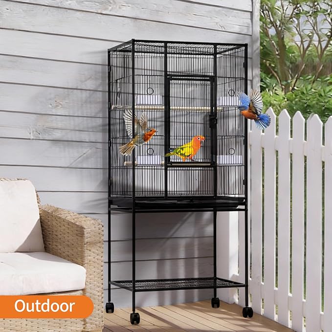 GarveeHome 54" H Large Bird Cage, Bird Cage with Rolling Storage Stands, Feed Bowls, Wide Tall Parrot Cage for Parakeets, Conures, Cockatiel, Cockatoo