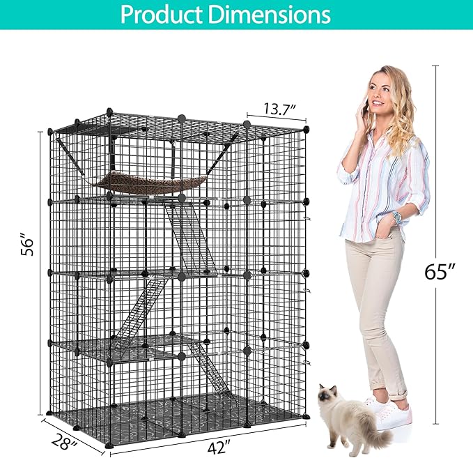 Pet Republic 4-Tier Cat Cage Indoor Enclosure DIY Cat Playpen Metal Kennel with Extra Large Hammock, Catio Ideal for 1-3 Cats, Ferret, Chinchilla, Rabbit, Small Animals