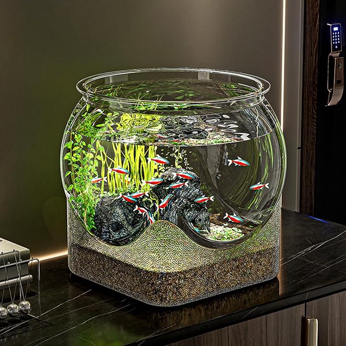 Round Clear Aquarium, Modern Compact Fish Tank, Hydroponic Planter Impact-Resistant for Home/Bedroom/Children's Room/Bathroom Desk/Workplace/Dorm
