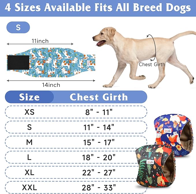 5 Pack Dog Diapers Male Reusable, Premium Belly Bands for Male Dogs, High Absorbing Dog Pee Wraps for Doggie in Incontinence or Training Flower XXL