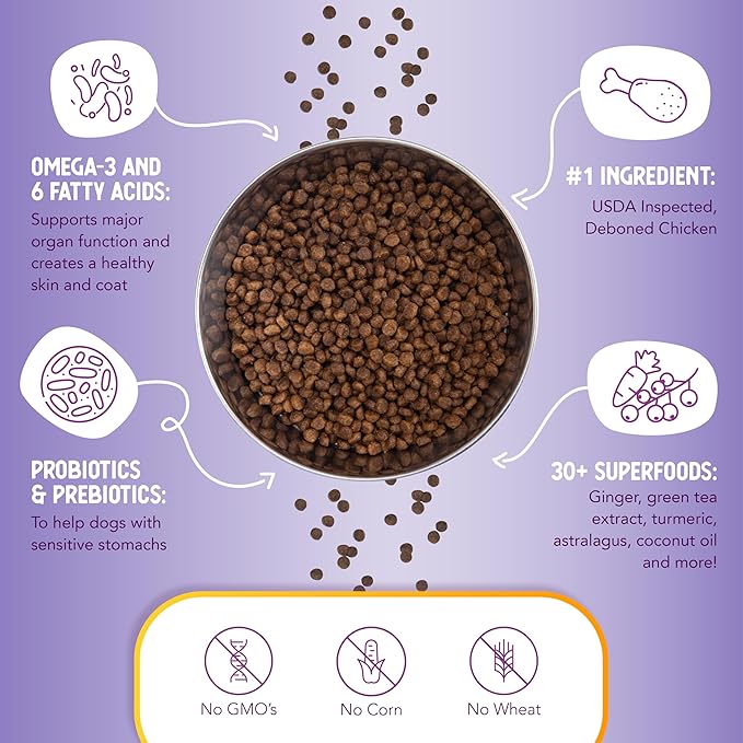 Health Extension Little Bites Dry Dog Food for Toy and Small Breeds, Chicken & Brown Rice Recipe, with Probiotics & Superfoods for Digestion & Coat Health, 1 lb Bag