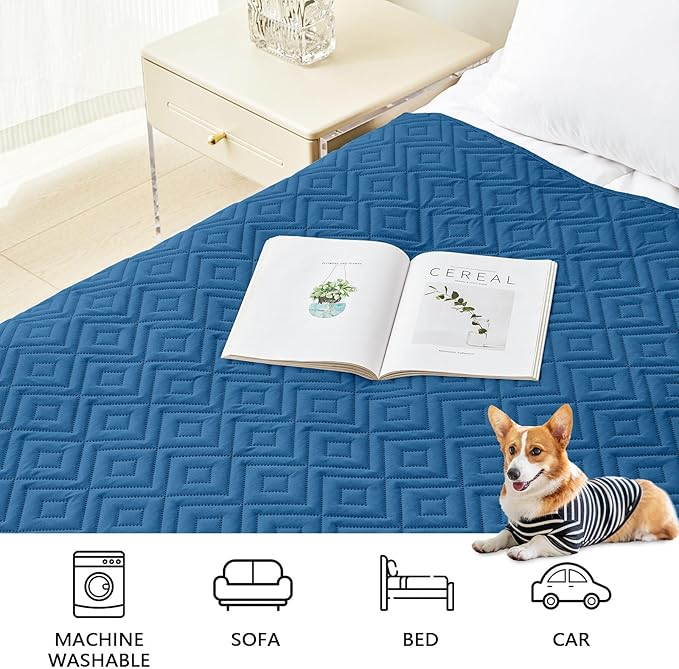 hyha Waterproof Dog Blanket, Soft Pet Bed Blankets, Waterproof Sofa Couch Cover for Dogs Washable, Reversible Pet Couch Covers for Sofa Furniture (82x102 Inch, Navy Blue/Blue)