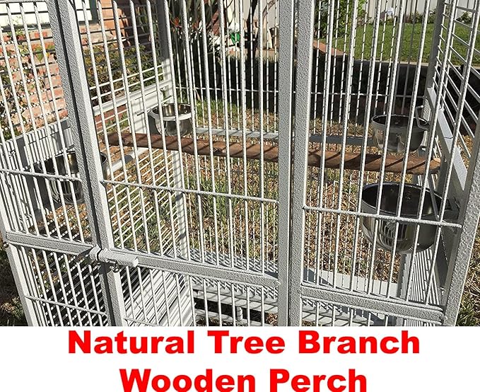 X-Large Double Ladders Open/Close Play Perch Stand Top Wrought Iron Bird Parrot Parakeet Finch Macaw Cockatoo Cage Include Seed Guard and Toy Hook