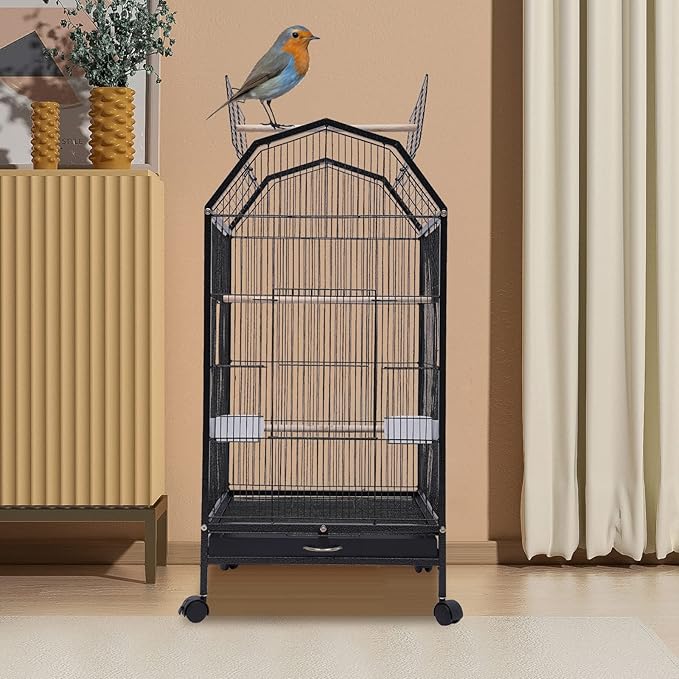 40-Inch Bird Cage, Mobile Parakeet Cage with 5 Doors for Mid & Small-Sized Birds, Cockatiel, Sun Conure, Green Cheek, Senegal, Jardine, Red-rumped, Quaker