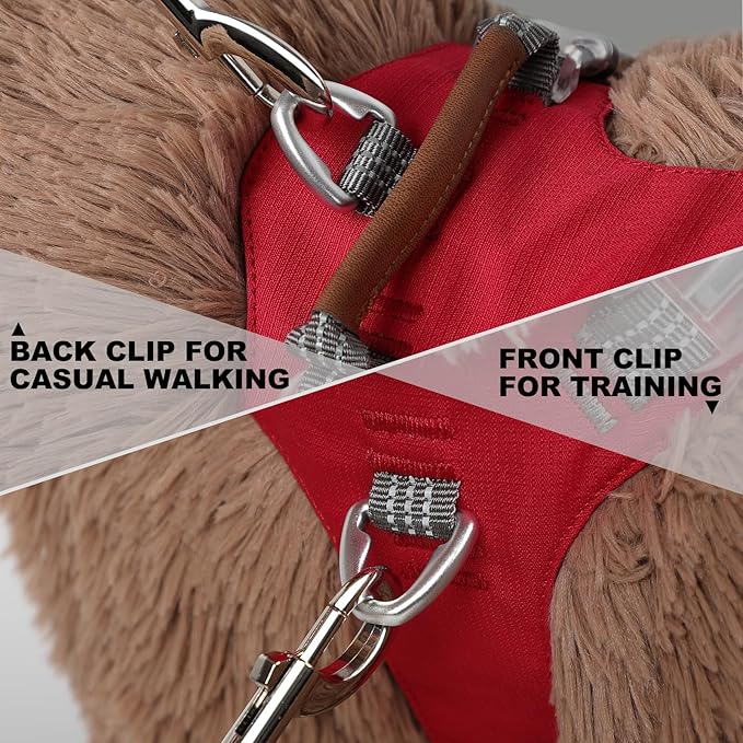 No Pull Dog Harness – Adjustable Reflective Nylon Vest for Small Medium Large Dogs, Escape Proof Training Harness with Leather Control Handle, Lightweight Aluminum Hardware (Red, M)