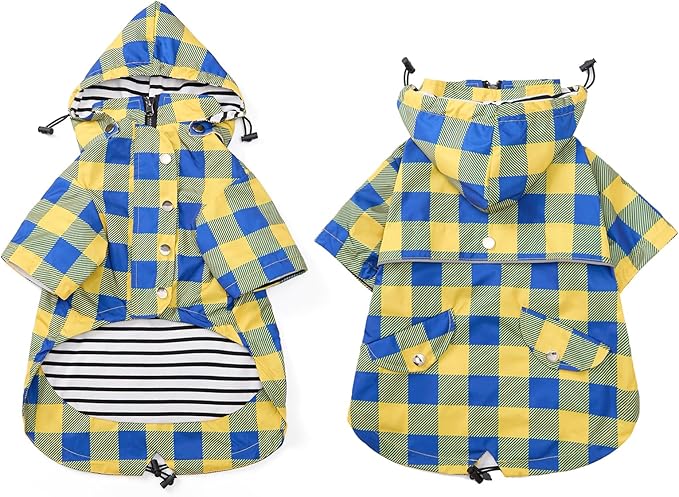 Dog rain Coat Waterproof Raincoat Puppy Jacket with Legs Buttons Zipper Hood Drawstring Fit for Yorkie Terrier Schnauzer Poodle Border Collie Labrador Golden Retriever 8lbs to 80lbs Yellow XS