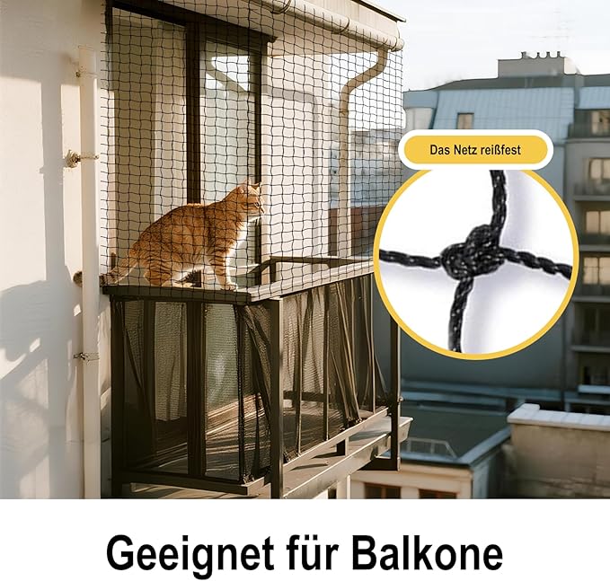 Cat Netting Includes Hook, 10x20Ft Balcony Netting Made of Thickened Steel Wire to Prevent Scratching and Chewing, Ideal for Catio Safety and Balcony Protection