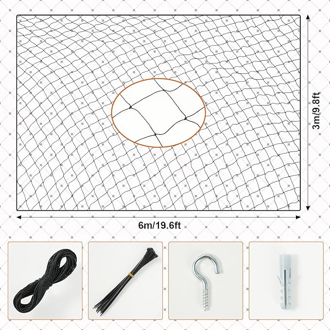 Pet Safety Net for Balcony, 3x6M Heavy Duty Nylon Mesh Cat Protection Netting, Cuttable Safety Net with Zip Ties, Rope & Screws, Anti-Fall Fence Net for Window, Stairs, Balcony, Indoor Outdoor Use