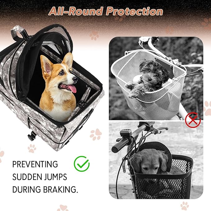 Bike Pet Carrier Rear Basket | Multi - Use As Backpack & Car Seat Cover | Sturdy Metal Frame