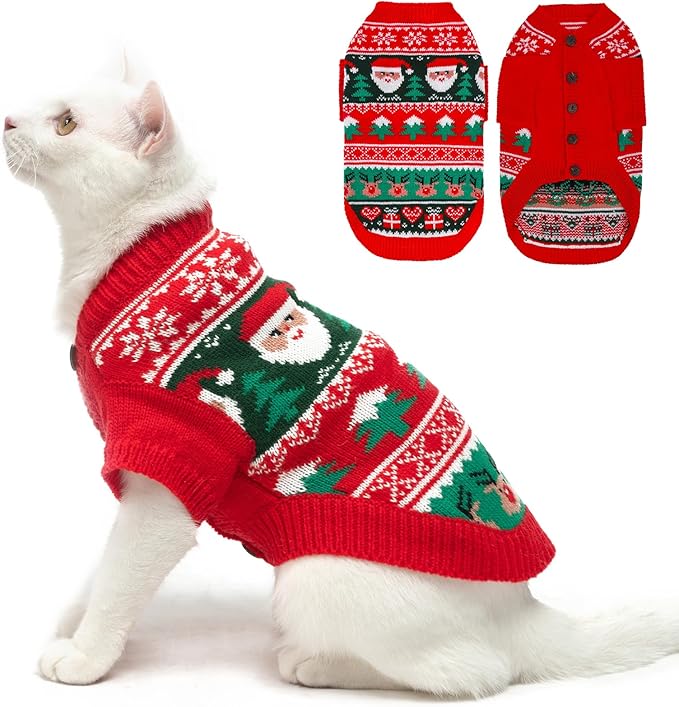 EXPAWLORER Cat Christmas Sweater - Stylish Knitted Christmas Pet Outfit, Soft Clothes for Cats Only, Knitwear Xmas Sweater with Sleeve Warm Apparel, Kitten Clothes for All Cats, Small