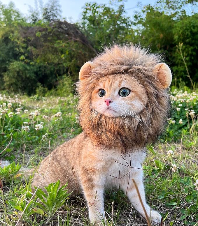 Lion Mane Wig for Cat, Funny Pet Cat & Puppy Costumes for Halloween & Christmas, Funny Pet Clothing Accessories (Medium, Dark Brown)