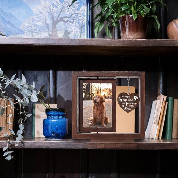 Jigfoxy Dog Memorial Picture Frame - Rotating Wooden Frame for 4x6 Photo - Loss of Dog Sympathy Gift - Cat Pet Bereavement Remembrance Frame