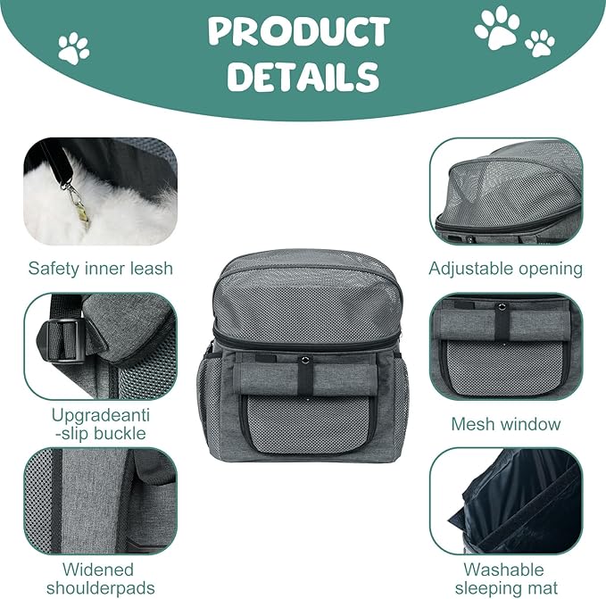 Dog Bike Basket, Soft-Sided Dog Bike Carrier Backpack, Cat Bicycle Basket, Multifunctional Pet Bike Basket Detachable Adjustable Single Shoulder Strap, Foldable Pet Travel Bag for Small Cats and Dogs