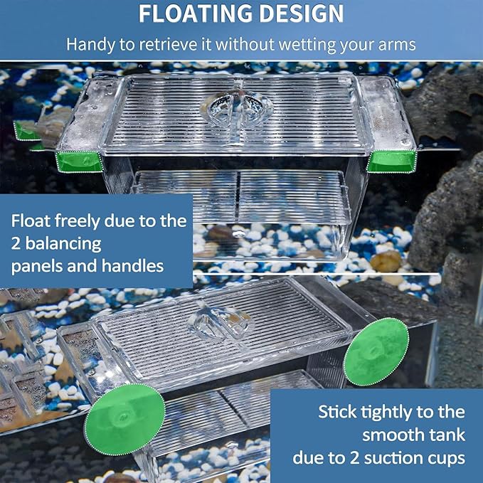 1/2 Fish Acclimation Box - Acrylic Hatchery Incubator Tank, Fish Breeder Box with 2 Suction Cups | Easily Install Breeding Isolation Box, Floating Breeding Box for Baby Fishes Shrimp Betta Guppy