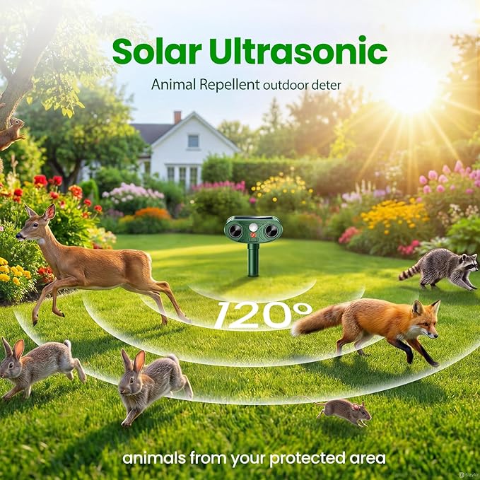 2026 Upgraded Solar Ultrasonic Animal Repellent Outdoor Deer Cat Repellent with Motion Sensor Flash Light,IP65 Waterproof Repeller Keep Rodent Squirrel (4)