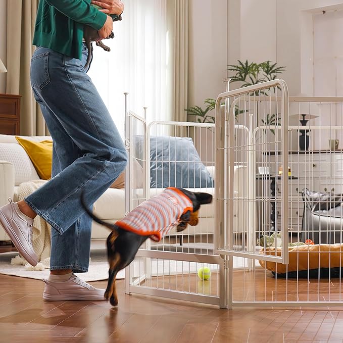 SunsGrove Indoor Dog Playpen, 32 Inch 4 Panels Play Pen for Small and Medium Dogs, Easy Setup Anti-Rust Pet Fence, White