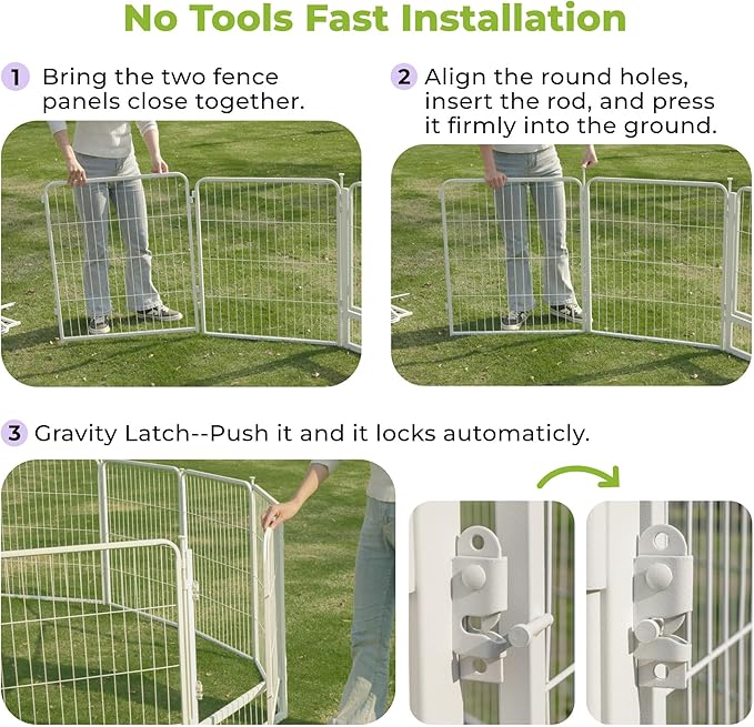 SunsGrove Dog Play Pen Indoors, 32 Inch 16 Panels Dog Playpen for Small and Medium Dogs, Easy Setup Anti-Rust Pet Fence, White