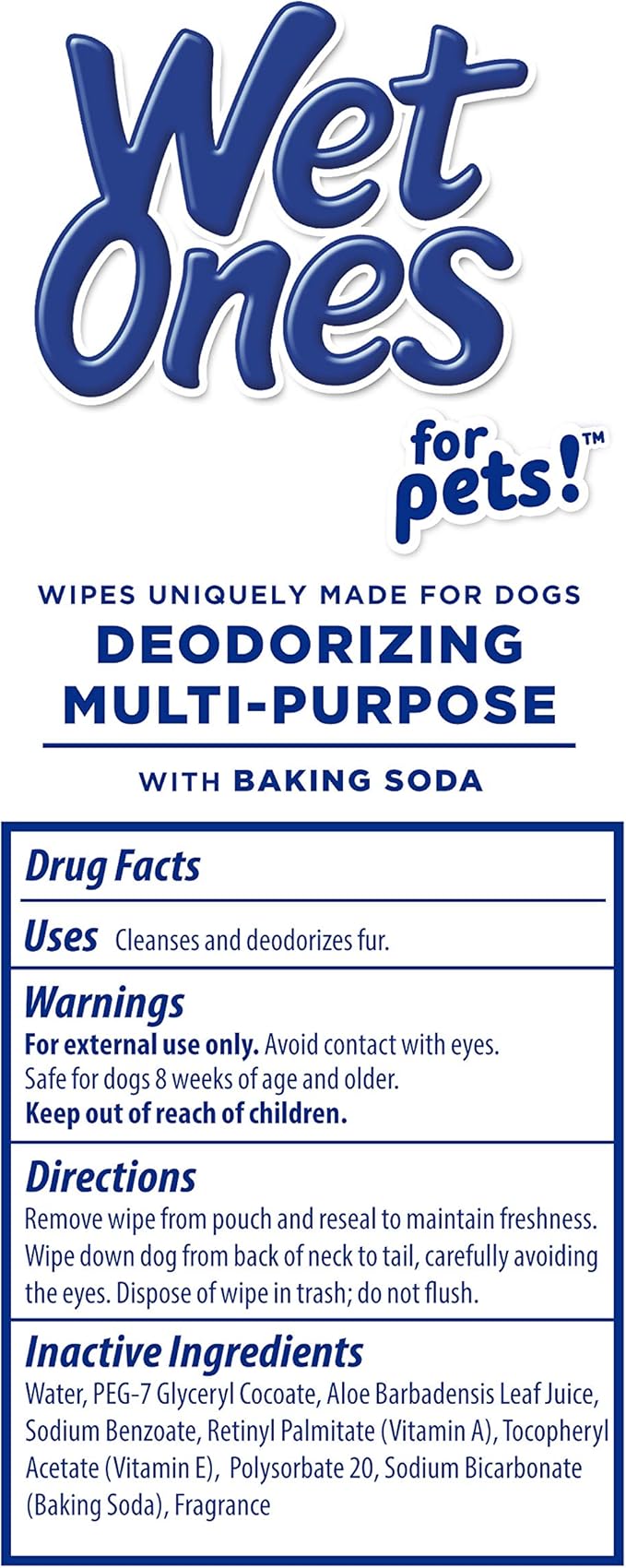 Wet Ones for Pets Deodorizing Multipurpose Dog Wipes with Baking Soda, Tropical Splash Scent - Desmellizing Wipes for Dogs with Wet Lock Seal, 100 Count - 12 Pack