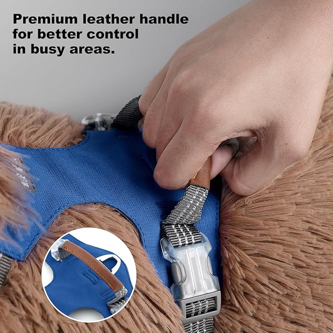 No Pull Dog Harness – Adjustable Reflective Nylon Vest for Small Medium Large Dogs, Escape Proof Training Harness with Leather Control Handle, Lightweight Aluminum Hardware (Royal Blue, S)
