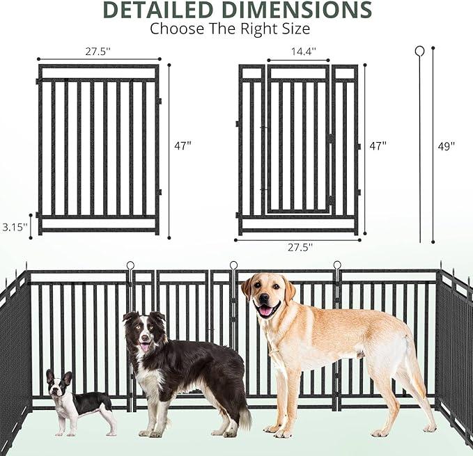 Dog Fence Outdoor Indoor, 47 Inch Height 48 Panels Dog Playpen for Large/Medium/Small Dogs Metal Dog Pen for Yard Camping and RV | Black-Silver