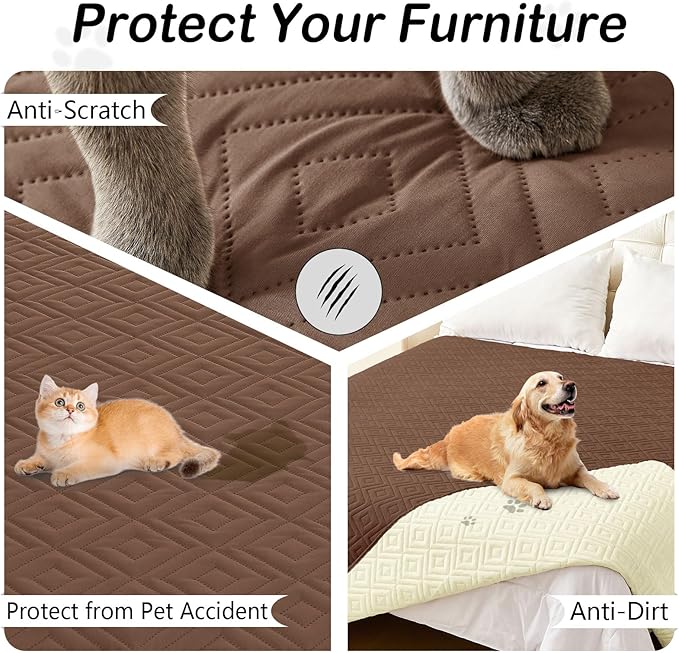 hyha Waterproof Dog Blanket, Soft Dog Bed Cover Pet Blankets, Waterproof Sofa Couch Cover for Dogs Washable, Reversible Pet Couch Covers for Sofa Furniture (40x80 Inch, Brown/Beige)