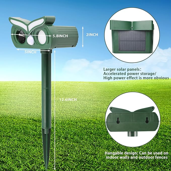 2pcs Solar Ultrasonic Animal Repellent Outdoor,Deer Repellent,Squirrel Repellent,Mouse Repellent,Cat Repellent Outdoor,Devices Motion Detection Waterproof with LED Flash Lights for Yard Farm Garden