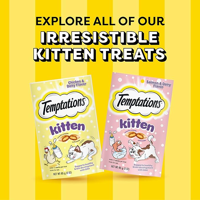 Temptations Kitten Treats Classic Crunchy and Soft Cat Treats, Dairy Flavor, 6.3 oz. Pouch (Pack of 10)