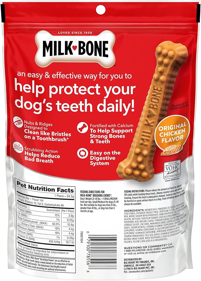 Milk-Bone Original Brushing Chews, Small/ Medium Daily Dental Dog Treats, 9 Count (Pack of 5) Scrubbing Action Helps Clean Teeth