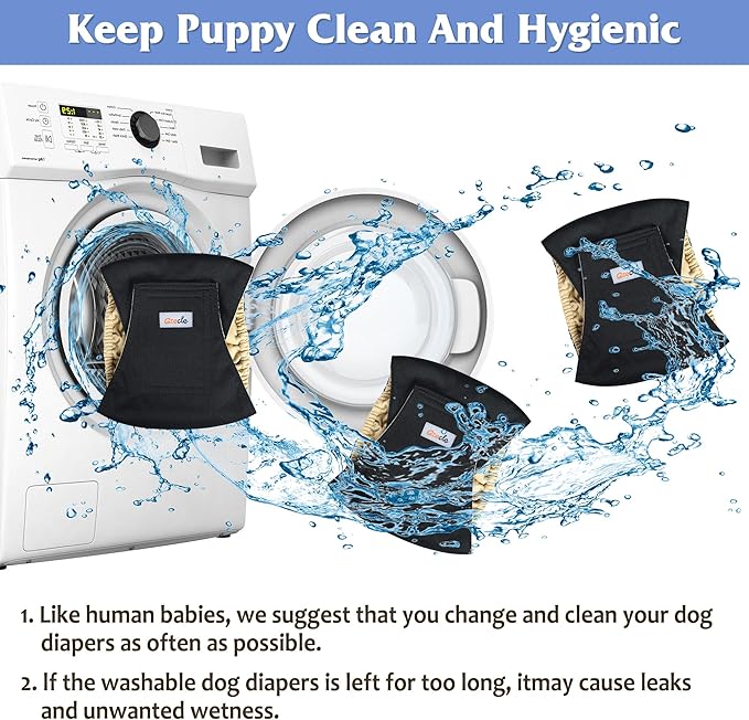 5 Pack Dog Diapers Male Reusable, Premium Belly Bands for Male Dogs, High Absorbing Dog Pee Wraps for Doggie in Incontinence and Training Black M