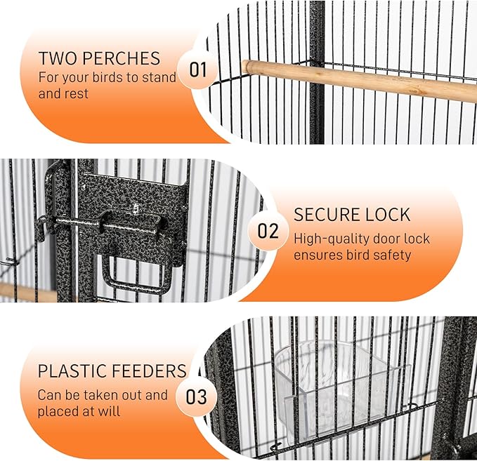 Outvita Bird Cage, 53" Large Metal Flight Bird Cage with Rolling Stand & Storage Shelf for Parrots Lovebird Cockatiel Parakeets Pigeon(Black)